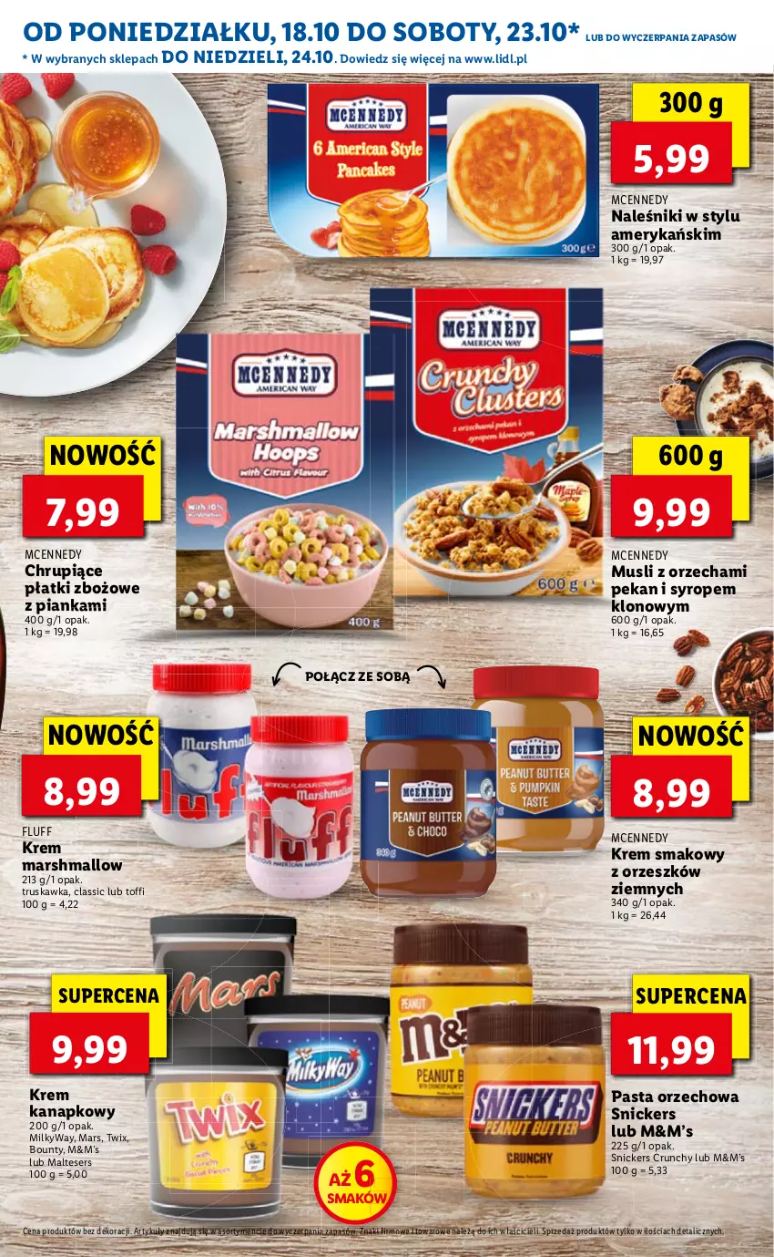 Gazetka promocyjna Lidl - Smaki USA - ważna 18.10 do 23.10.2021 - strona 3 - produkty: Bounty, Mars, Mus, Naleśniki, Ser, Snickers, Syrop, Twix