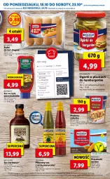 Gazetka promocyjna Lidl - Smaki USA - Gazetka - ważna od 23.10 do 23.10.2021 - strona 13 - produkty: Sos, Ser, Por, Mus, Gin, Ogórki konserwowe, Parówki, Parówki z szynki, Kuchnia, Hamburger, Sałat, Burger, Boczek, Przysmaki, Masło, Musztarda