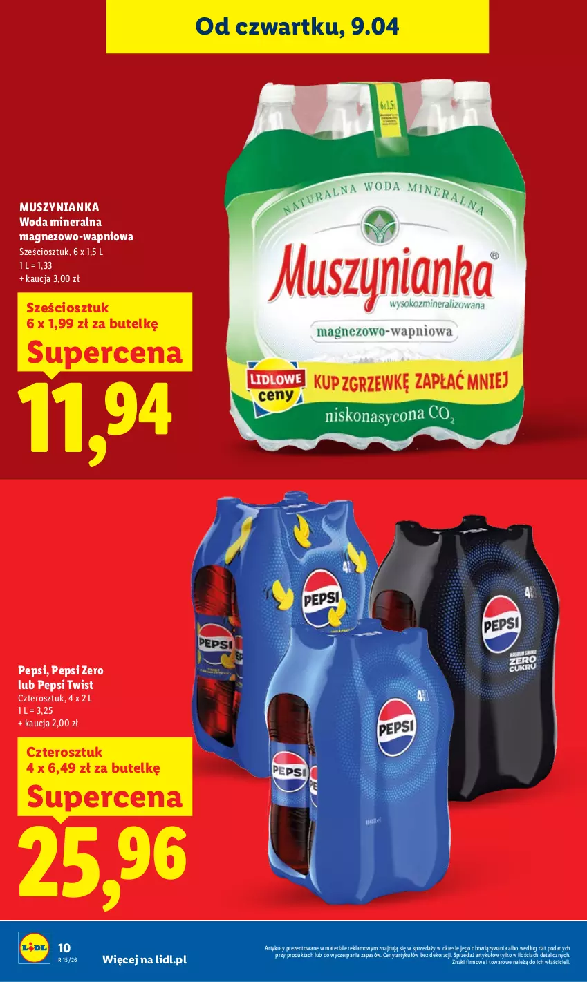 Gazetka promocyjna Lidl - Gazetka ważna od 9.04 do 11.04 - ważna 09.04 do 11.04.2026 - strona 10 - produkty: Magnez, Mus, Muszynianka, Pepsi, Woda, Woda mineralna