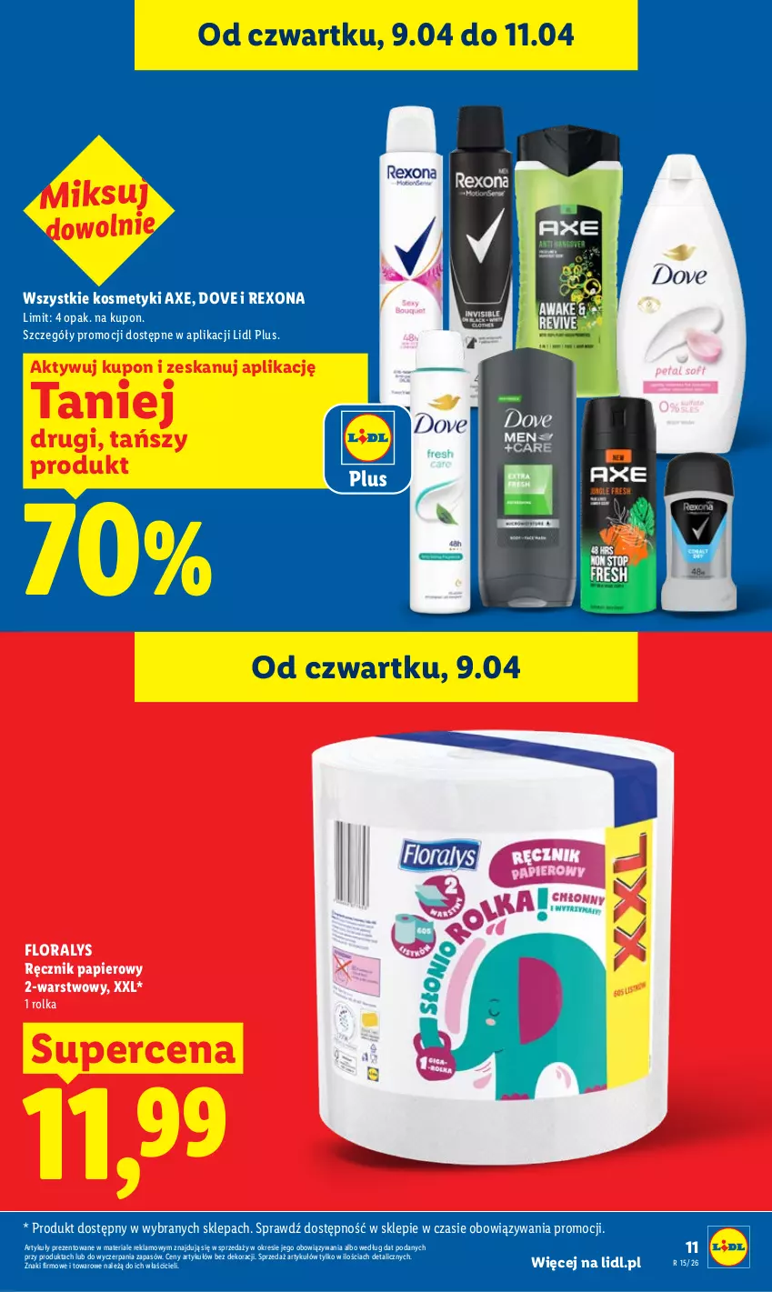 Gazetka promocyjna Lidl - Gazetka ważna od 9.04 do 11.04 - ważna 09.04 do 11.04.2026 - strona 11 - produkty: Dove, Flora, Papier, Ręcznik, Rexona