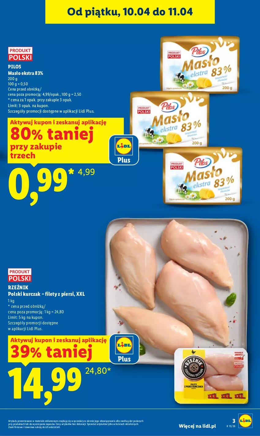 Gazetka promocyjna Lidl - Gazetka ważna od 9.04 do 11.04 - ważna 09.04 do 11.04.2026 - strona 3 - produkty: Kurczak, Masło, Pilos