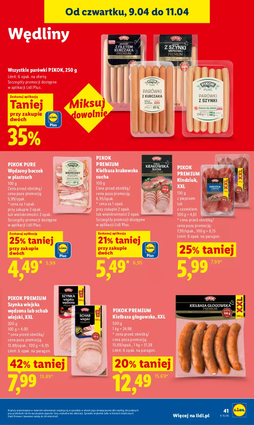 Gazetka promocyjna Lidl - Gazetka ważna od 9.04 do 11.04 - ważna 09.04 do 11.04.2026 - strona 39 - produkty: Boczek, Kiełbasa, Kiełbasa głogowska, Kiełbasa krakowska, Kindziuk, Parówki, Pieprz, PIKOK, Pur, Szynka