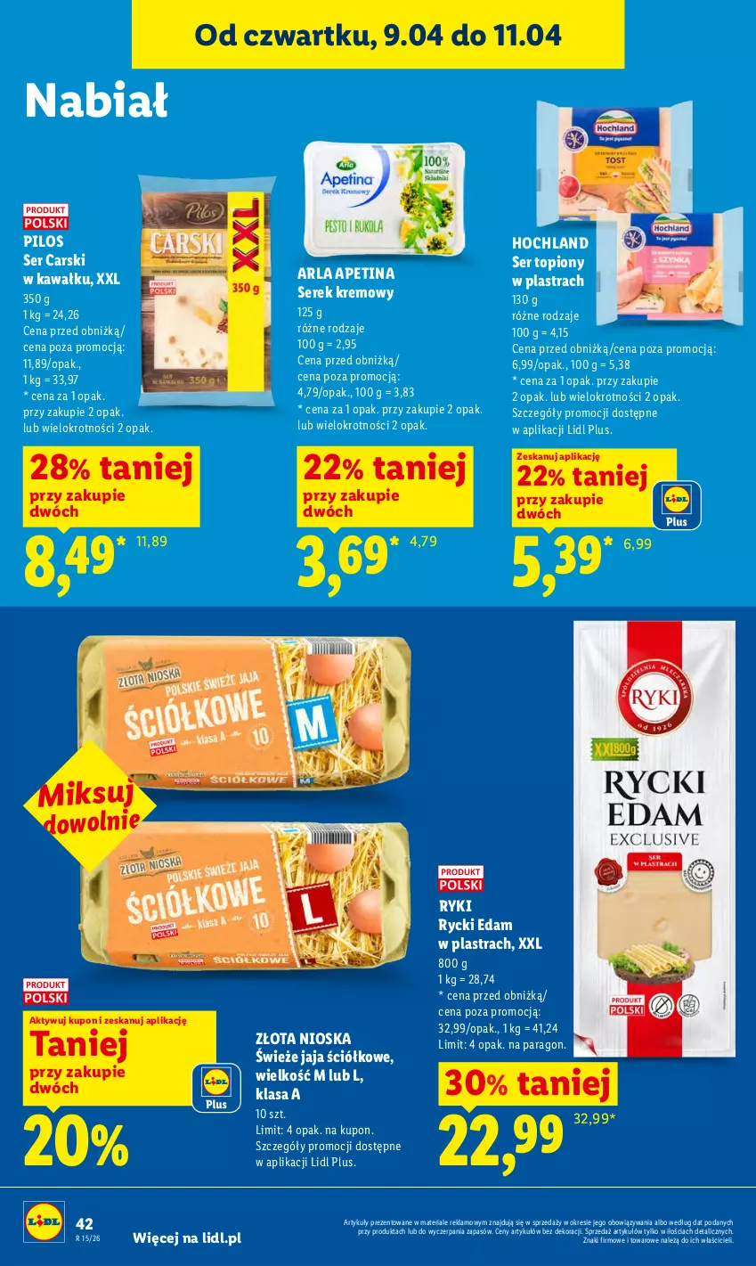 Gazetka promocyjna Lidl - Gazetka ważna od 9.04 do 11.04 - ważna 09.04 do 11.04.2026 - strona 40 - produkty: Cars, Edam, Hochland, Jaja, Kawa, Pilos, Rycki Edam, Ser, Ser topiony, Serek, Top