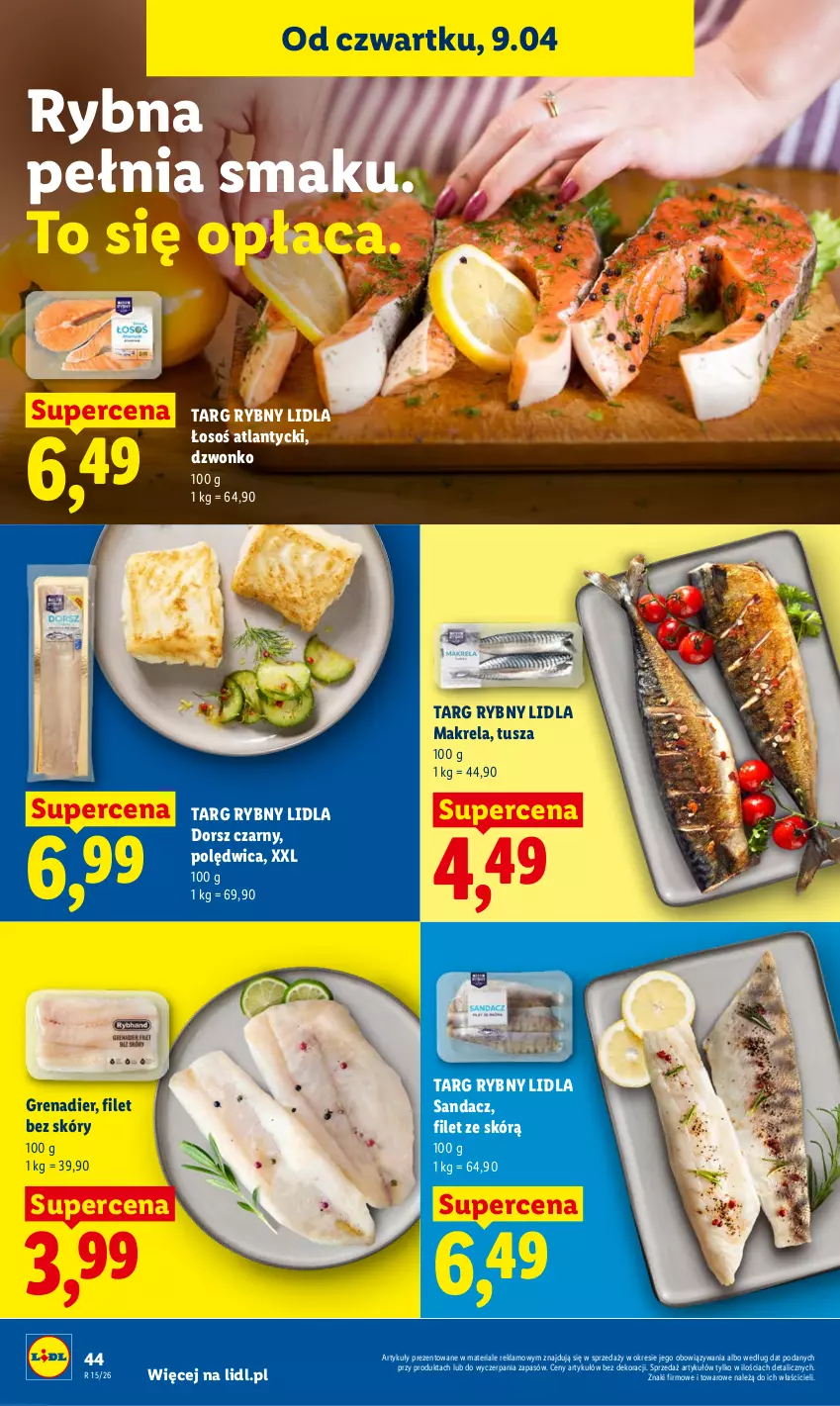 Gazetka promocyjna Lidl - Gazetka ważna od 9.04 do 11.04 - ważna 09.04 do 11.04.2026 - strona 42 - produkty: Dorsz, Grenadier, Polędwica, Sandacz, Tusz