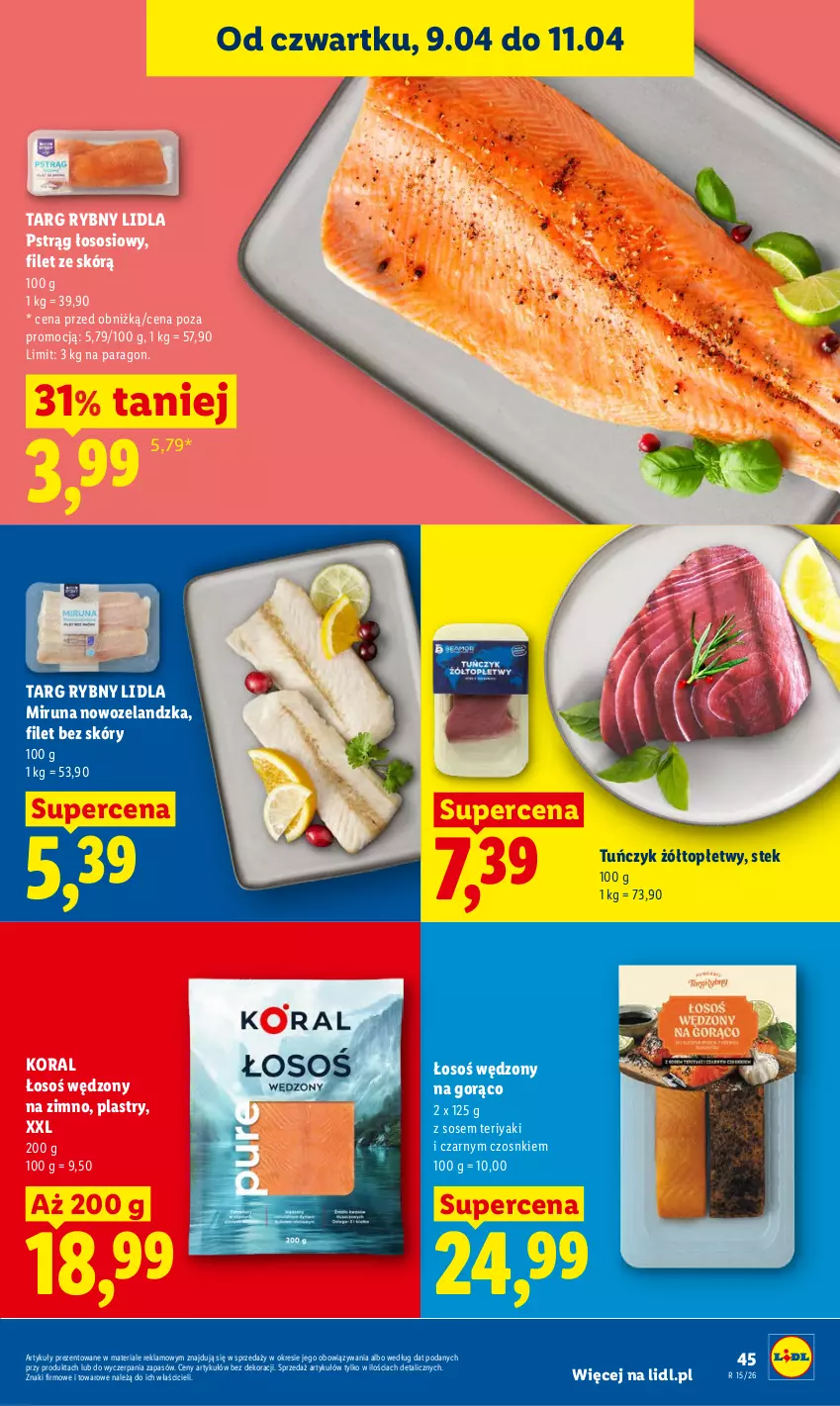 Gazetka promocyjna Lidl - Gazetka ważna od 9.04 do 11.04 - ważna 09.04 do 11.04.2026 - strona 43 - produkty: Miruna, Pstrąg, Pstrąg łososiowy, Sos, Stek, Top, Tuńczyk