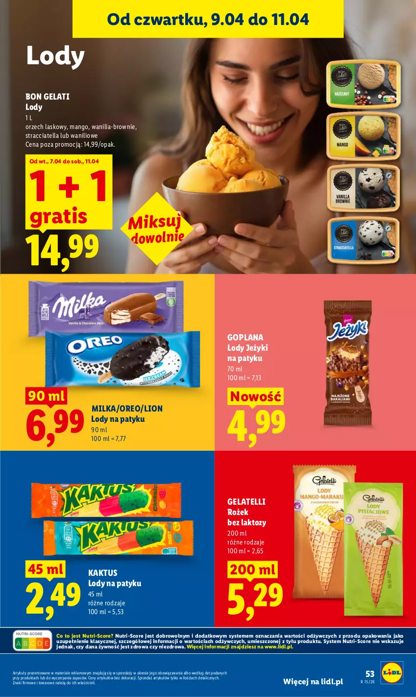 Gazetka promocyjna Lidl - Gazetka ważna od 9.04 do 11.04 - ważna 09.04 do 11.04.2026 - strona 53 - produkty: Brownie, Goplana, Gra, Jeżyki, Kaktus, LANA, Lion, Lody, Mango, Milka, Oreo