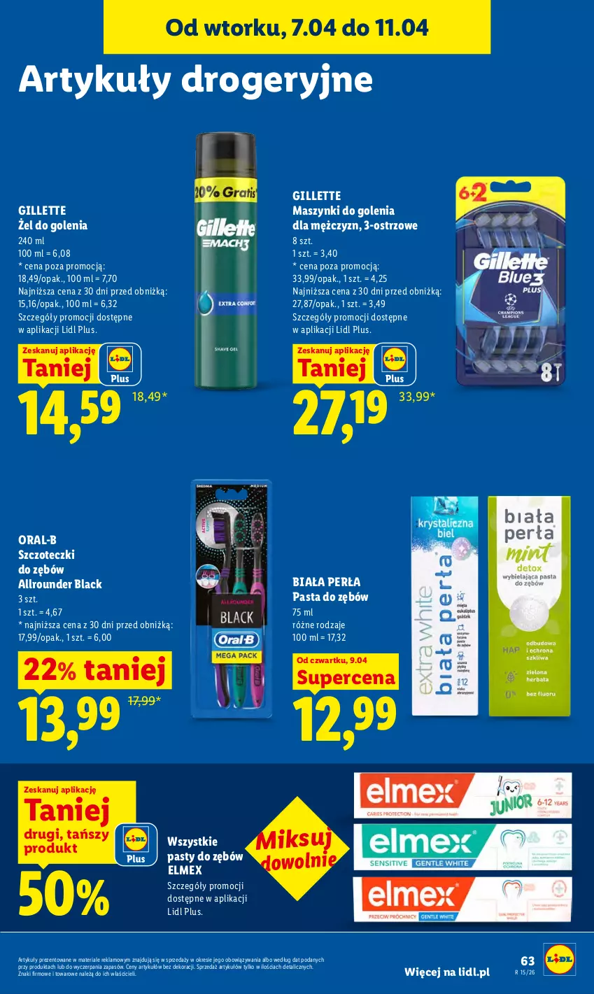 Gazetka promocyjna Lidl - Gazetka ważna od 9.04 do 11.04 - ważna 09.04 do 11.04.2026 - strona 63 - produkty: Elmex, Gillette, Lack, Pasta do zębów, Perła
