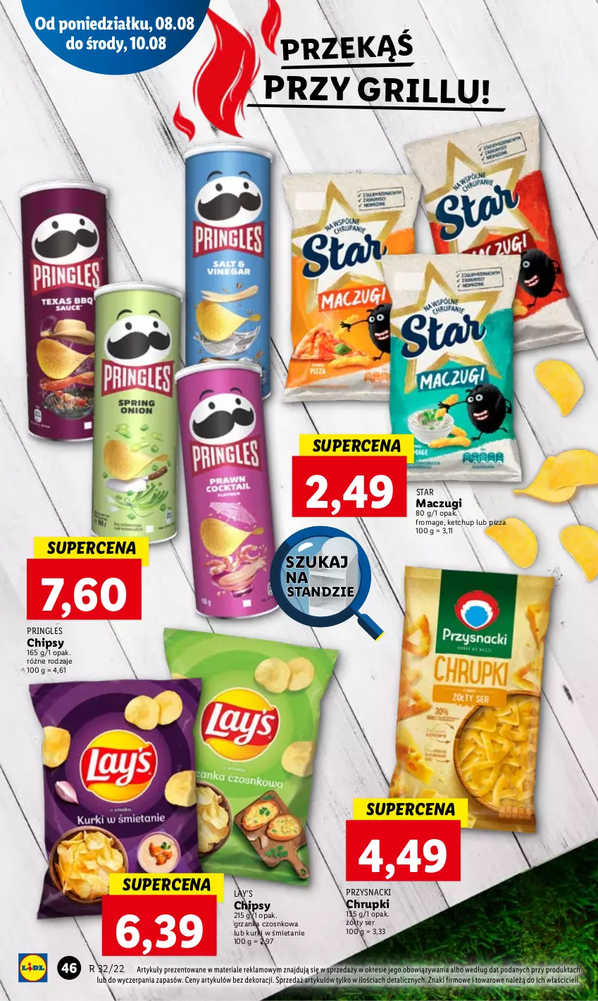 Gazetka promocyjna Lidl - GAZETKA - ważna 08.08 do 10.08.2022 - strona 48 - produkty: Chipsy, Chrupki, Grill, Ketchup, Lay’s, Pizza, Pringles, Przysnacki, Ser