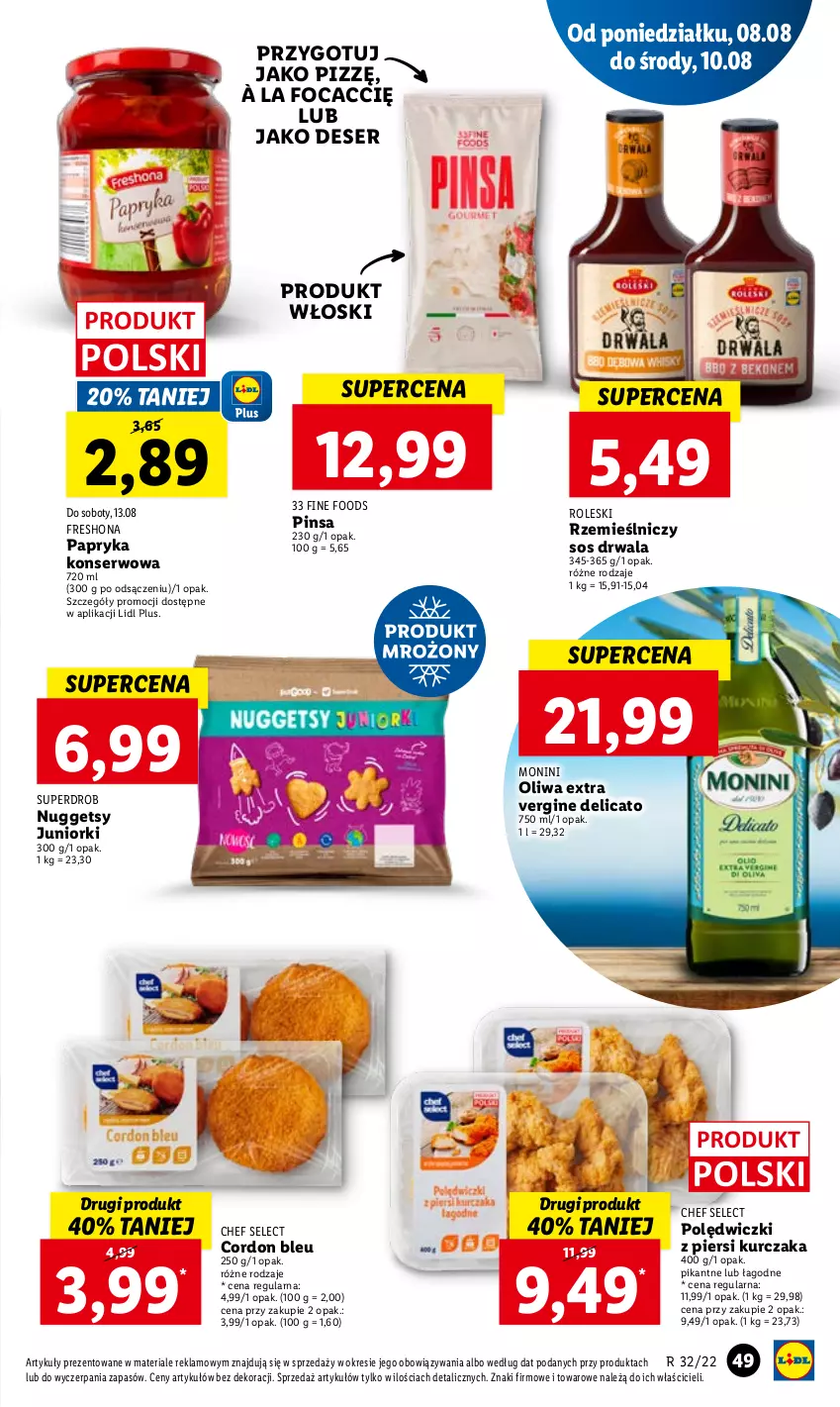 Gazetka promocyjna Lidl - GAZETKA - ważna 08.08 do 10.08.2022 - strona 51 - produkty: Cordon Bleu, Deser, Gin, Kurczak, Monini, Oliwa, Papryka, Ser, Sos