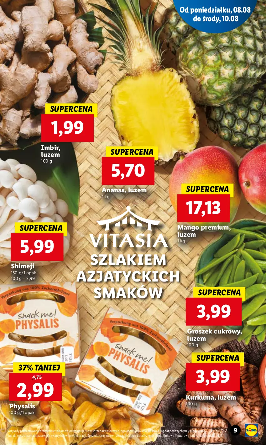 Gazetka promocyjna Lidl - GAZETKA - ważna 08.08 do 10.08.2022 - strona 9 - produkty: Ananas, Groszek, Imbir, Kurkuma, Mango