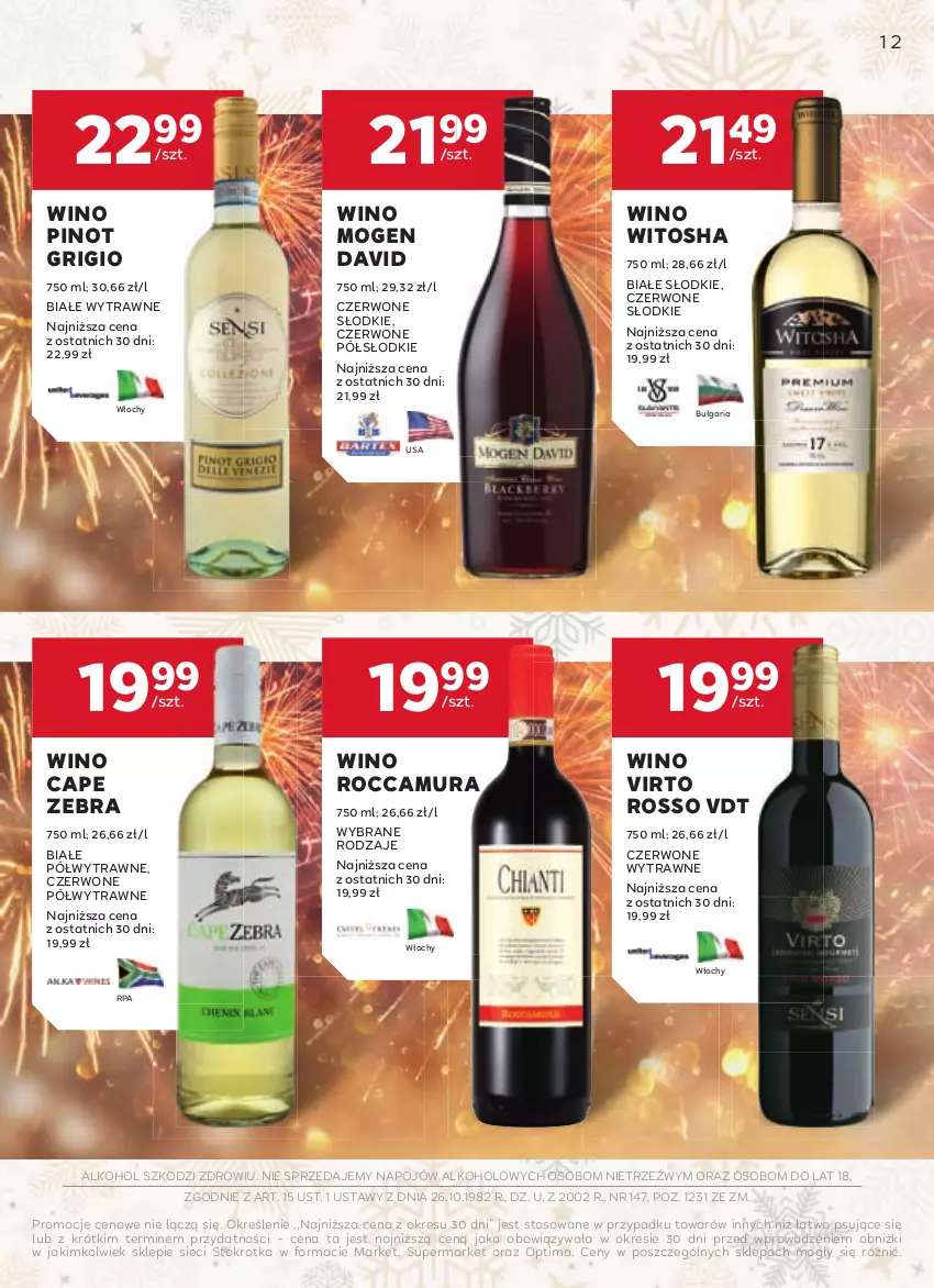 Gazetka promocyjna Stokrotka - W dobrym Smaku - ważna 03.01 do 29.01.2025 - strona 12 - produkty: Mogen David, Optima, Pinot Grigio, Wino