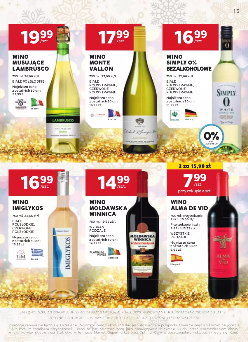 Gazetka promocyjna Stokrotka - W dobrym Smaku - ważna 03.01 do 29.01.2025 - strona 13 - produkty: Monte, Mus, Optima, Wino, Wino musujące