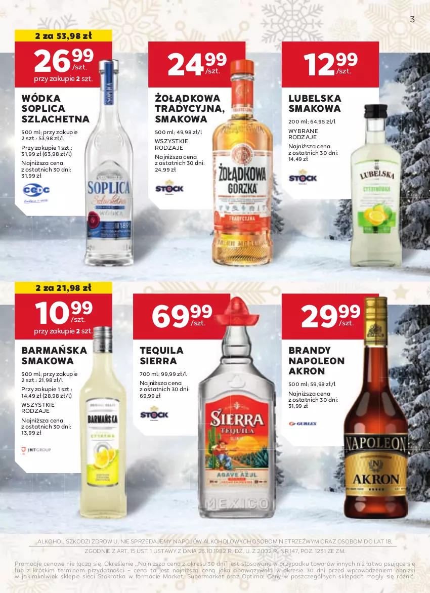 Gazetka promocyjna Stokrotka - W dobrym Smaku - ważna 03.01 do 29.01.2025 - strona 3 - produkty: Brandy, Leon, Oleo, Optima, Soplica, Tequila, Wódka