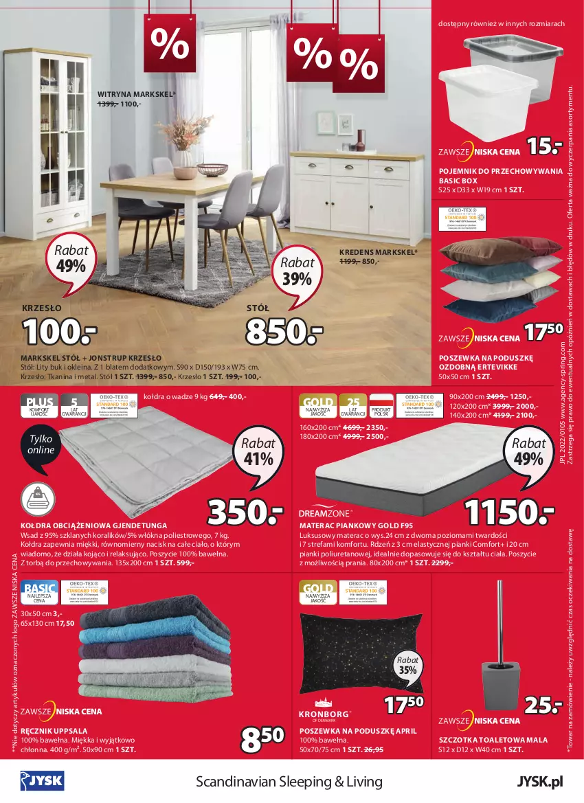 Gazetka promocyjna Jysk - Oferta tygodnia - ważna 26.01 do 08.02.2022 - strona 17 - produkty: Fa, Kołdra, Kredens, Krzesło, Materac, Materac piankowy, Pojemnik, Pojemnik do przechowywania, Poszewka, Ręcznik, Stół, Szczotka, Tera, Wełna, Witryna