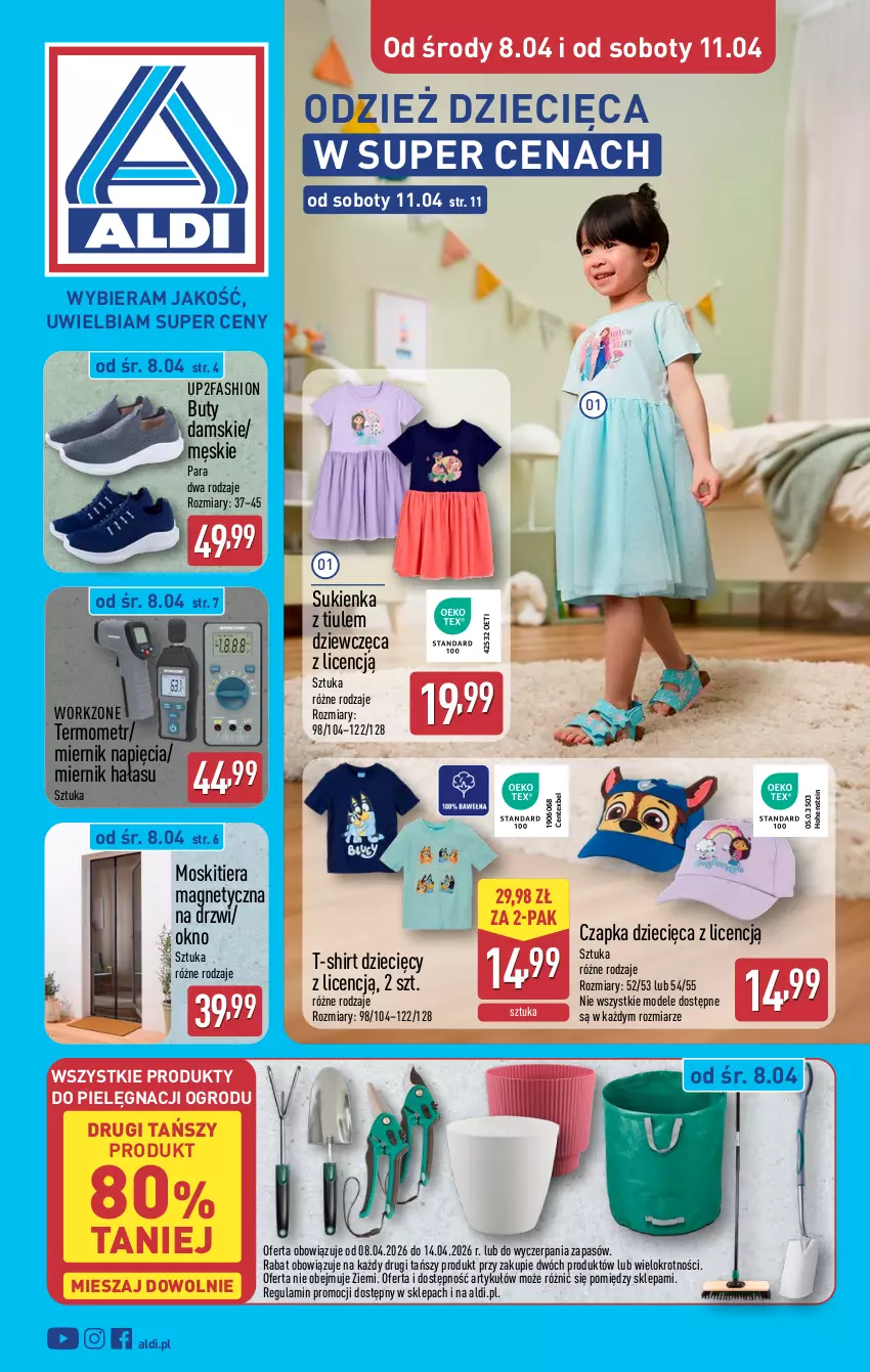Gazetka promocyjna Aldi - Artykuły przemysłowe i tekstylia - ważna 08.04 do 11.04.2026 - strona 1 - produkty: Buty, Czapka, Drzwi, Dzieci, Fa, Okno, Sukienka, T-shirt, Termometr