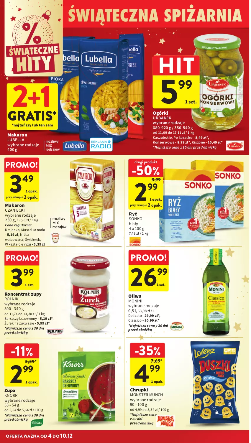 Gazetka promocyjna Intermarche - Gazeta promocyjna - ważna 04.12 do 10.12.2025 - strona 44 - produkty: Bell, Bella, Chrupki, Gra, Knorr, Lubella, Makaron, Monini, Monster Munch, Mus, Rolnik, Ryż, Ser, Sonko, Zupa