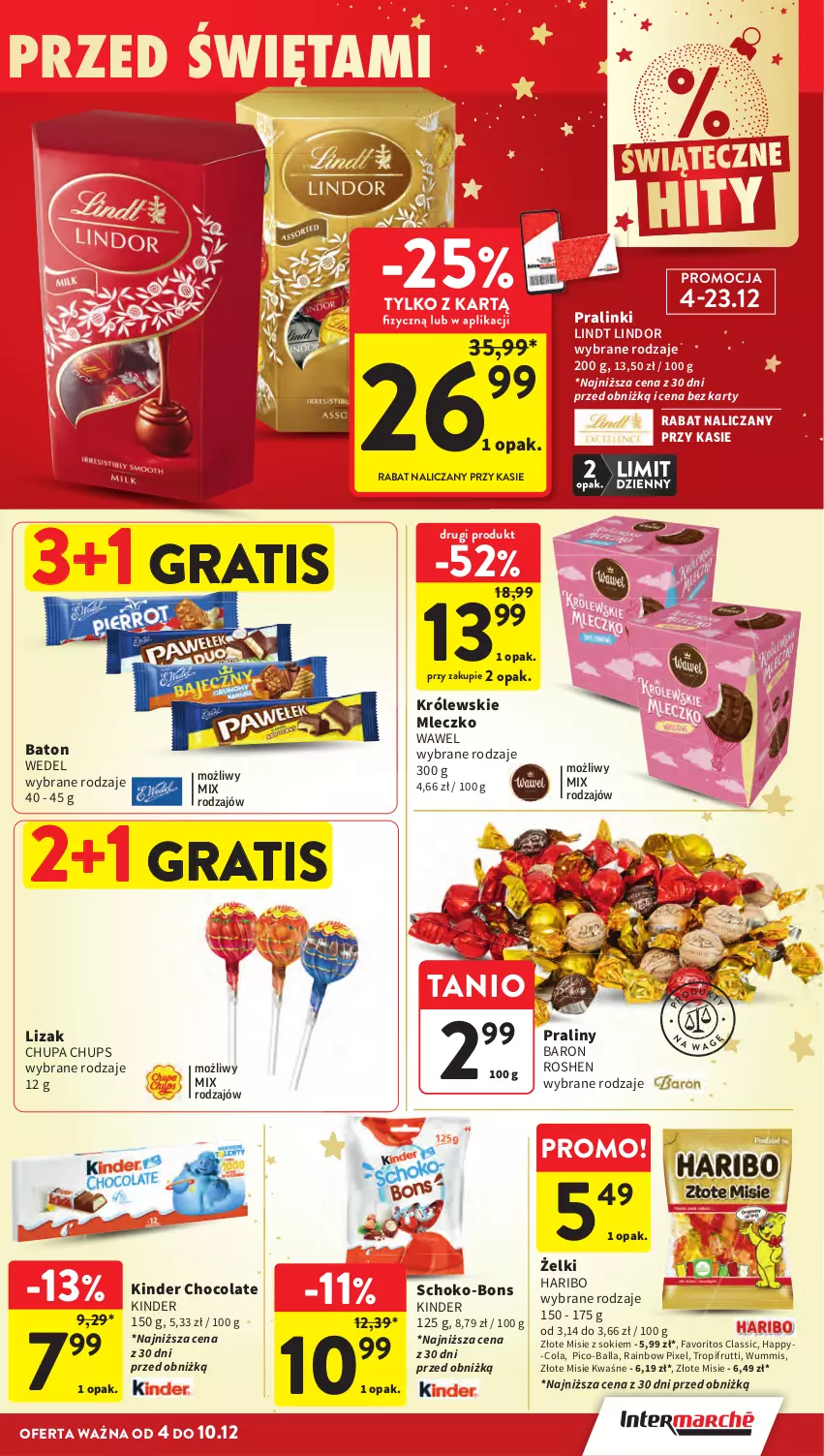 Gazetka promocyjna Intermarche - Gazeta promocyjna - ważna 04.12 do 10.12.2025 - strona 49 - produkty: Baton, Chupa Chups, Fa, Gra, Haribo, Kinder, Lindor, Lindt, Pico-Balla, Praliny, Sok, Wawel