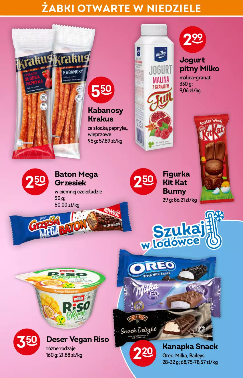 Gazetka promocyjna Żabka - ważna 23.03 do 29.03.2022 - strona 29 - produkty: Baton, Deser, Gra, Granat, Jogurt, Jogurt pitny, Kabanos, Kit Kat, Krakus, Milka, Oreo, Ser