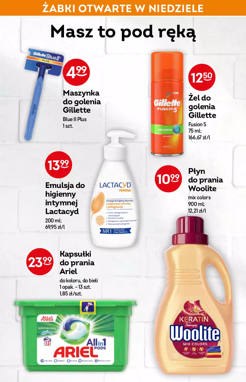 Gazetka promocyjna Żabka - ważna 23.03 do 29.03.2022 - strona 46 - produkty: Ariel, Emulsja, Fusion, Gillette, Lactacyd, Maszynka, Maszynka do golenia, Płyn do prania, Szynka, Woolite