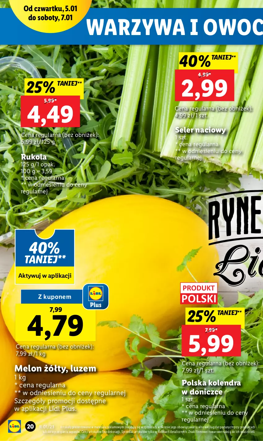 Gazetka promocyjna Lidl - GAZETKA - ważna 05.01 do 07.01.2023 - strona 20 - produkty: Kolendra, Melon, Rukola, Seler naciowy, Warzywa