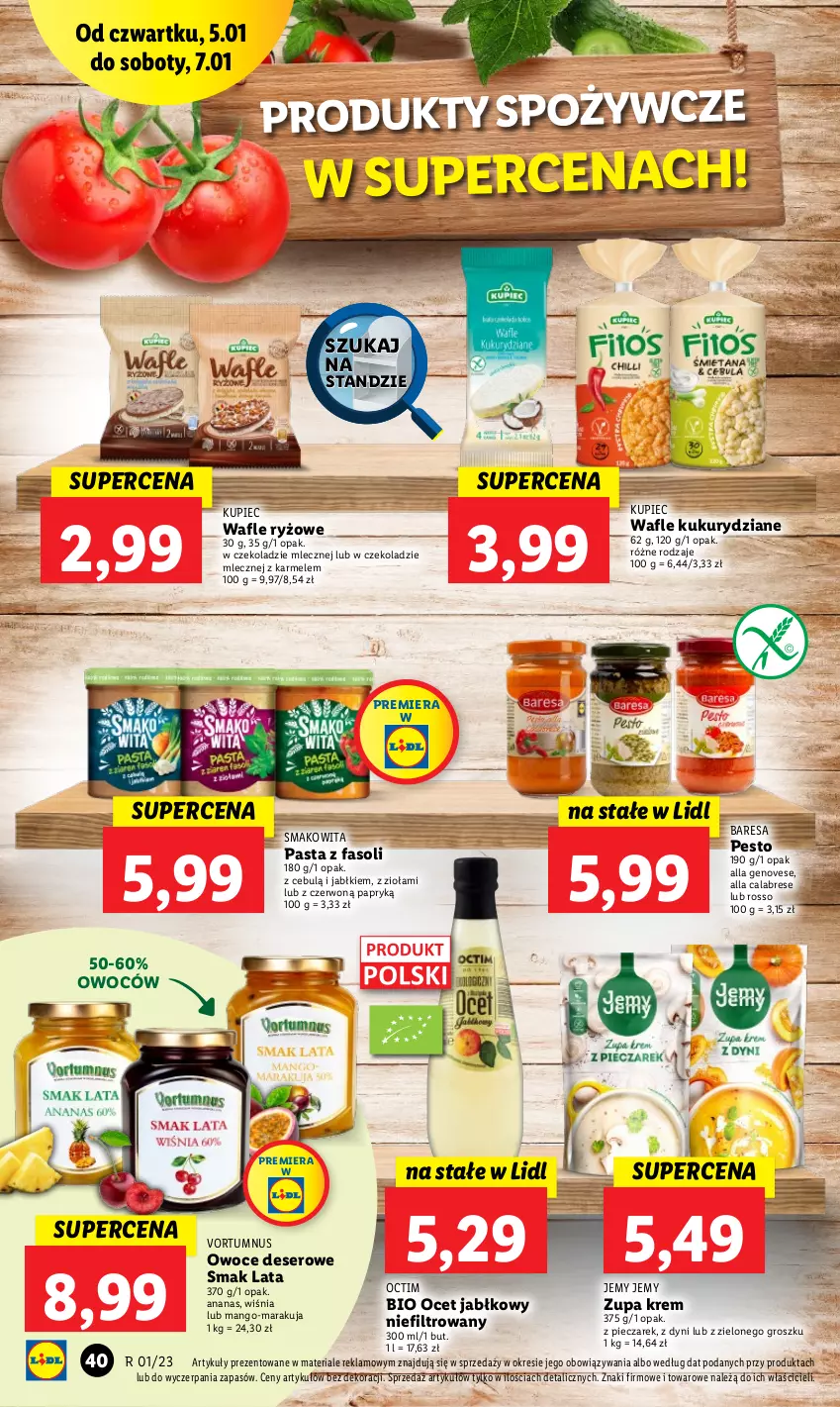 Gazetka promocyjna Lidl - GAZETKA - ważna 05.01 do 07.01.2023 - strona 42 - produkty: Ananas, Deser, Fa, Kupiec, Mango, Ocet, Owoce, Pesto, Piec, Ryż, Ser, Smakowita, Wafle, Zupa