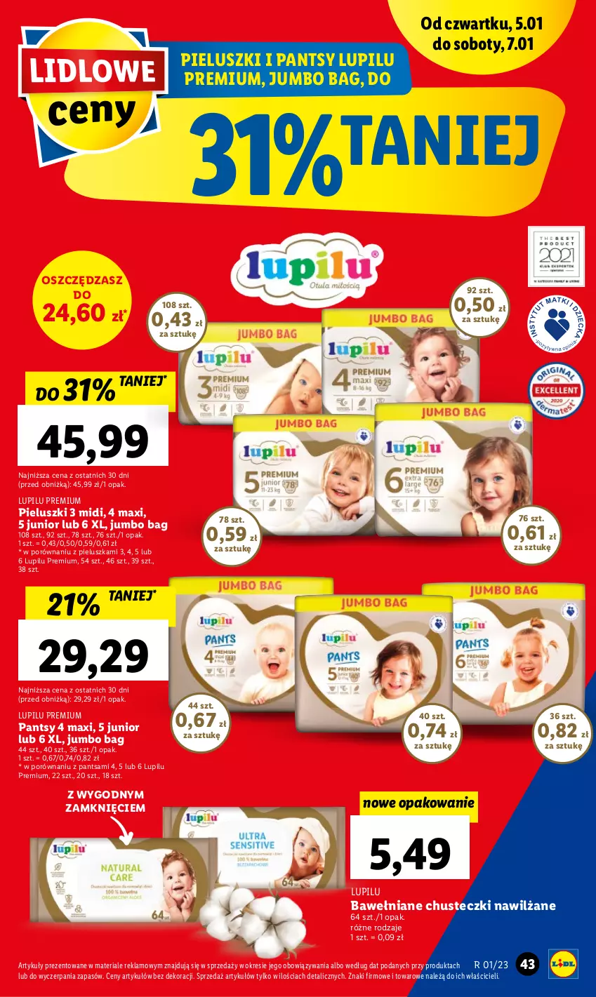 Gazetka promocyjna Lidl - GAZETKA - ważna 05.01 do 07.01.2023 - strona 45 - produkty: Chusteczki, O Bag, Por