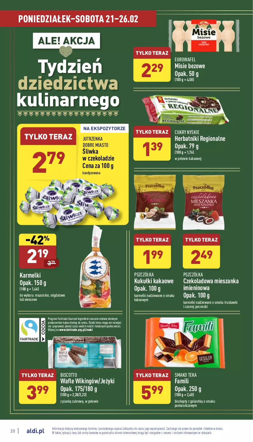 Gazetka promocyjna Aldi - Pełny katalog - ważna 21.02 do 26.02.2022 - strona 20 - produkty: Biszkopty, Fa, Gala, Gra, Herbatniki, Jeżyki, Jutrzenka, Kakao, Por, Tera, Truskawki, Wafle