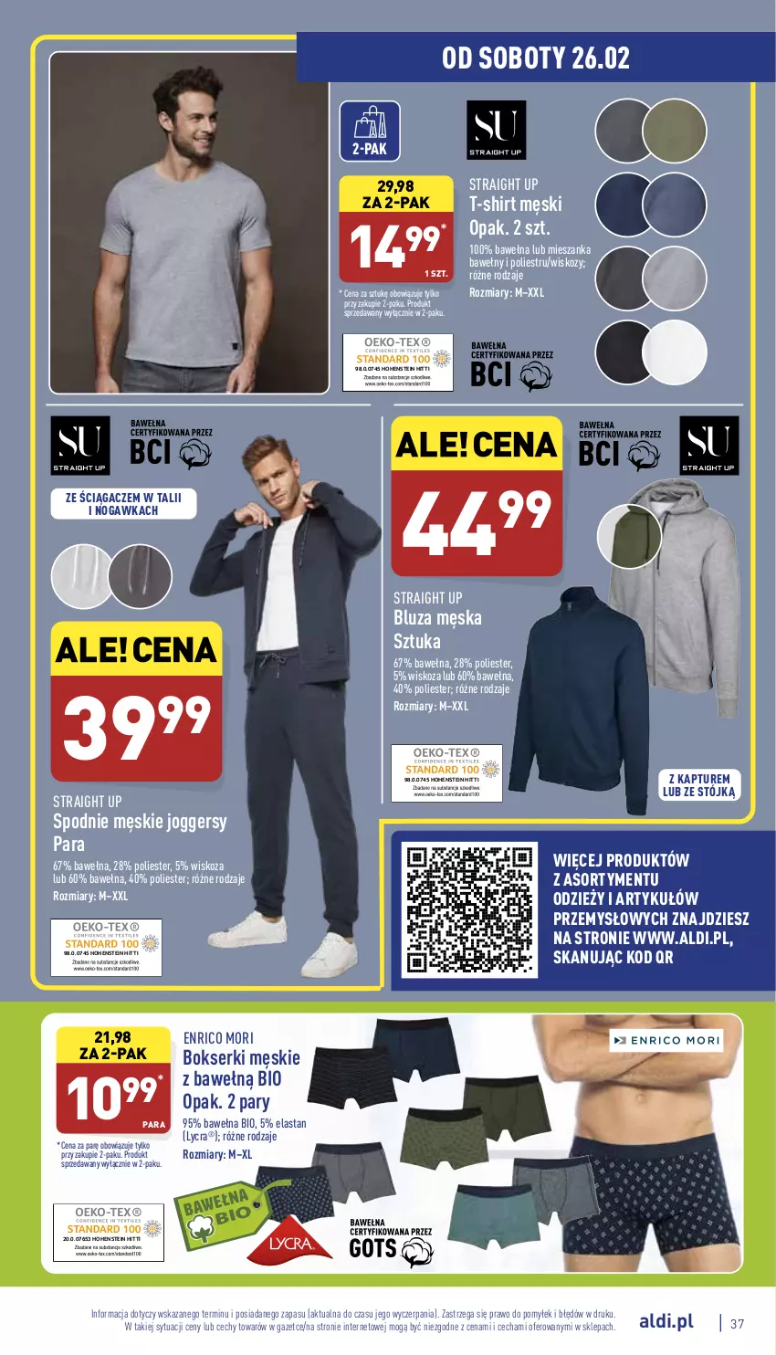 Gazetka promocyjna Aldi - Pełny katalog - ważna 21.02 do 26.02.2022 - strona 37 - produkty: Bluza, Bokserki, Ser, Spodnie, T-shirt, Wełna