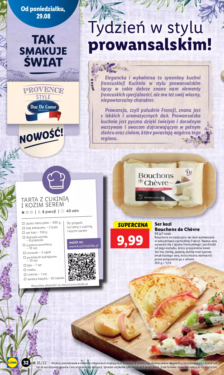 Gazetka promocyjna Lidl - GAZETKA - ważna 29.08 do 31.08.2022 - strona 36 - produkty: Bazyl, Bazylia, Ciasto francuskie, Czosnek, Kokos, Kuchnia, Mleko, Olej, Olej kokosowy, Pomidorki, Pomidory, Por, Ser, Ser kozi, Suszone pomidory, Szynka, Tarta