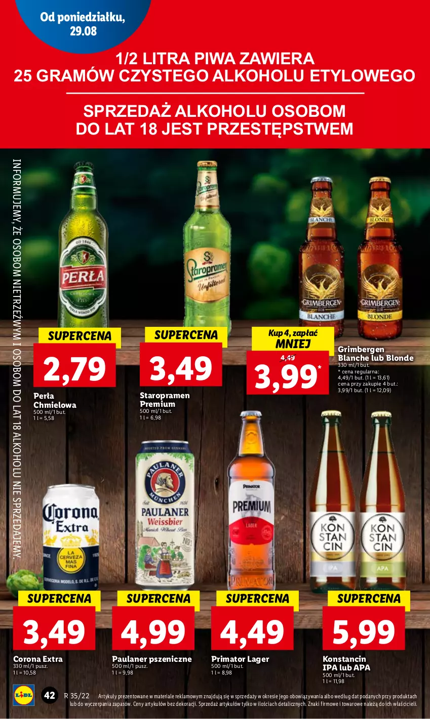 Gazetka promocyjna Lidl - GAZETKA - ważna 29.08 do 31.08.2022 - strona 46 - produkty: Corona Extra, Gra, Perła, Piwa, Prima