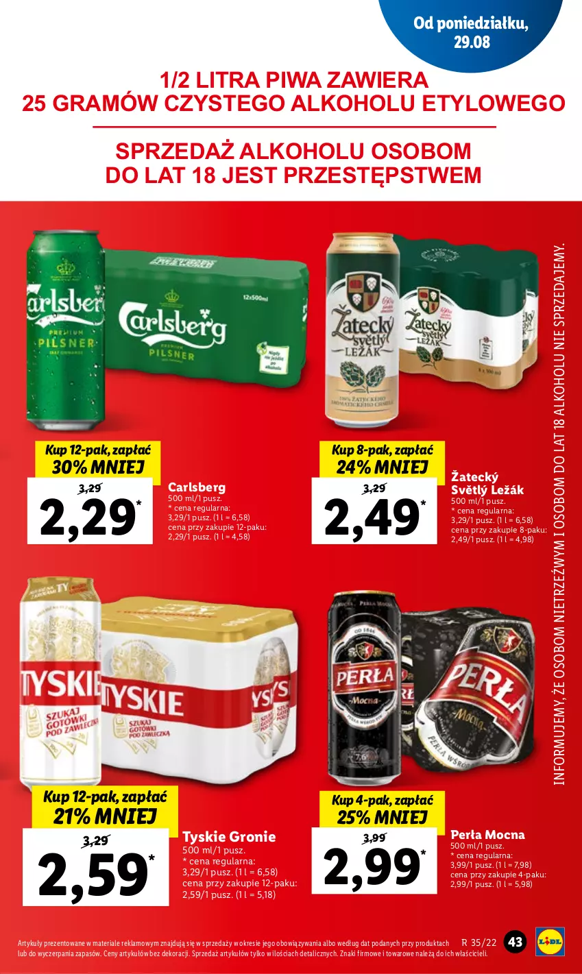 Gazetka promocyjna Lidl - GAZETKA - ważna 29.08 do 31.08.2022 - strona 47 - produkty: Carlsberg, Gra, Perła, Piwa, Tyskie