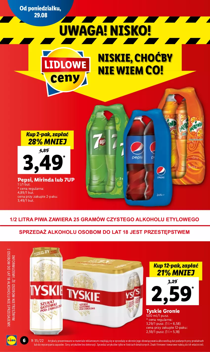 Gazetka promocyjna Lidl - GAZETKA - ważna 29.08 do 31.08.2022 - strona 6 - produkty: 7up, Gra, Mirinda, Pepsi, Piwa, Tyskie, Waga