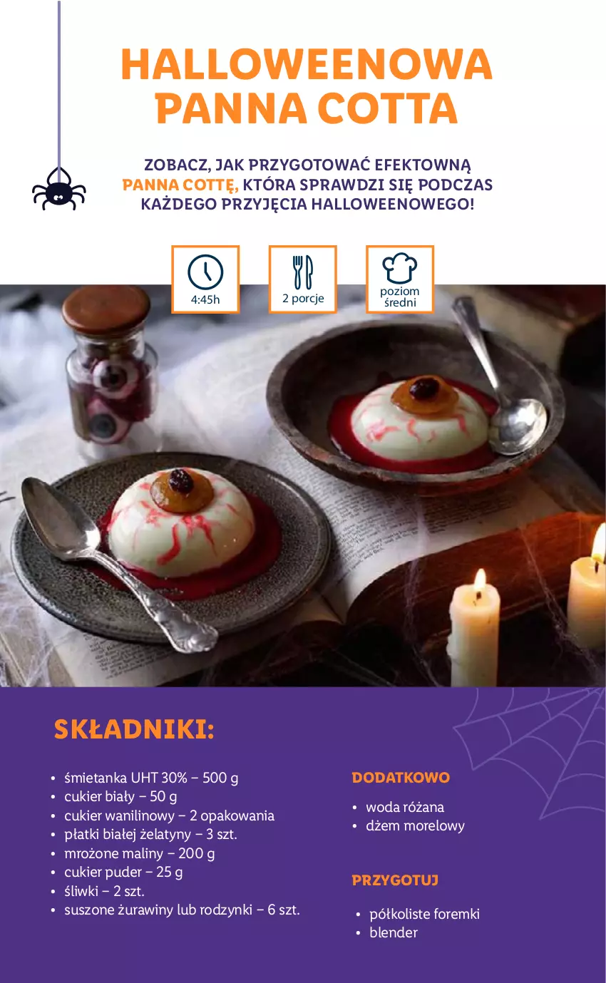 Gazetka promocyjna Lidl - KATALOG Z OFERTĄ NA HALLOWEEN - ważna 18.10 do 22.10.2021 - strona 2 - produkty: Blender, Cukier, Cukier puder, Cukier wanilinowy, Dżem, Foremki, Maliny, Panna cotta, Por, Puder, Rodzynki, Róża, Woda