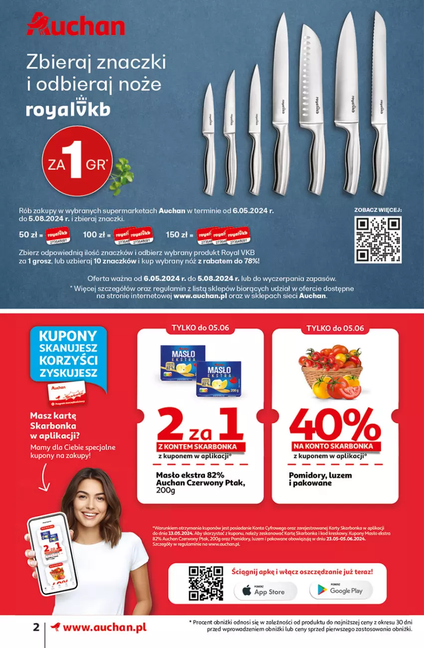 Gazetka promocyjna Auchan - Gazetka CENY W DÓŁ Supermarket Auchan - ważna 31.05 do 05.06.2024 - strona 2 - produkty: Fa, Masło, Noż, Pomidory, Tera