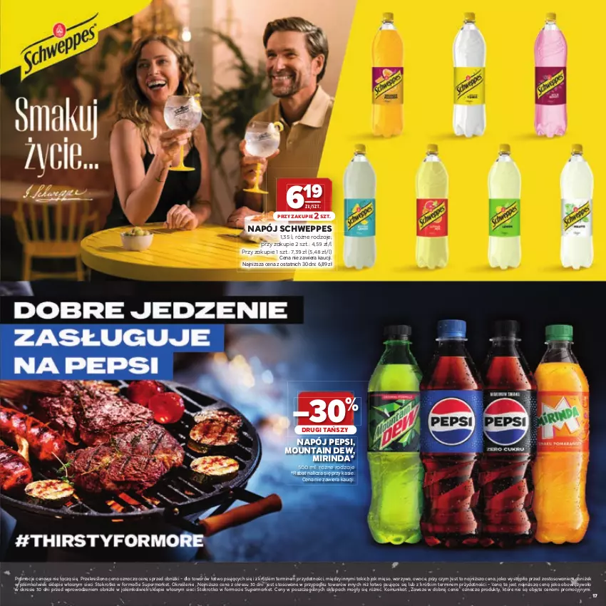Gazetka promocyjna Stokrotka - Katalog Grill! - ważna 23.04 do 06.05.2026 - strona 17 - produkty: Mięso, Mirinda, Napój, Owoce, Pepsi, Schweppes, Warzywa