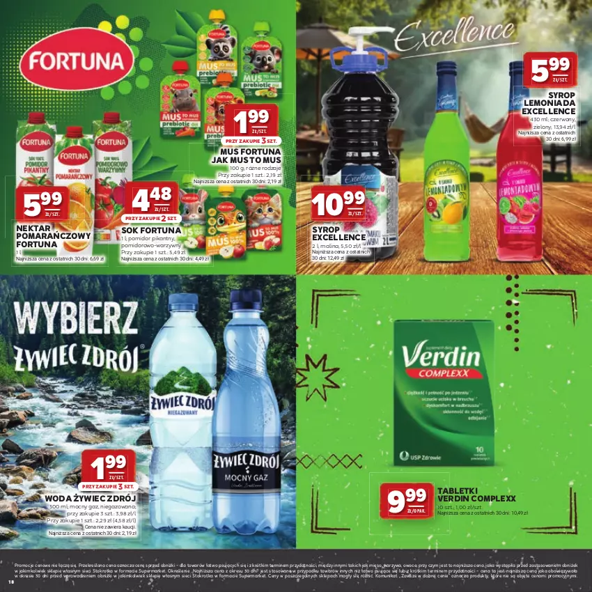 Gazetka promocyjna Stokrotka - Katalog Grill! - ważna 23.04 do 06.05.2026 - strona 18 - produkty: Fortuna, Lemoniada, Mięso, Mus, Nektar, Owoce, Sok, Syrop, Tablet, Warzywa, Woda