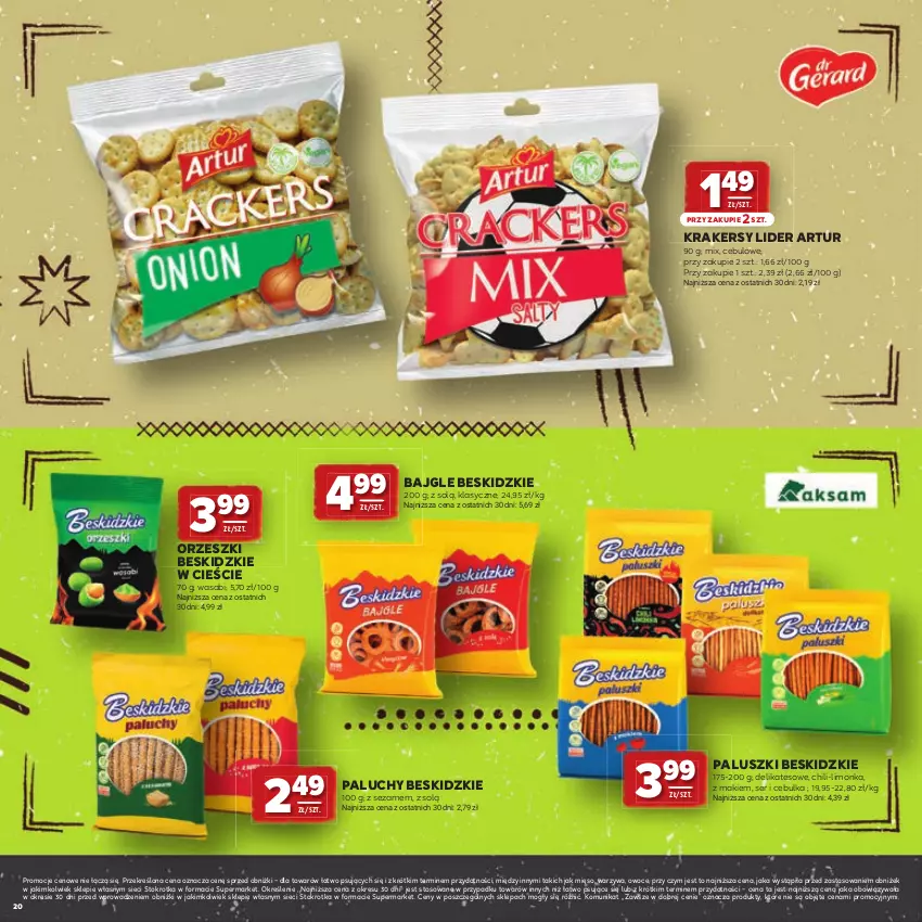 Gazetka promocyjna Stokrotka - Katalog Grill! - ważna 23.04 do 06.05.2026 - strona 20 - produkty: Artur, Bajgle, Beskidzki, Krakersy, Limonka, Mięso, Orzeszki, Owoce, Ser, Sezam, Warzywa, Wasa