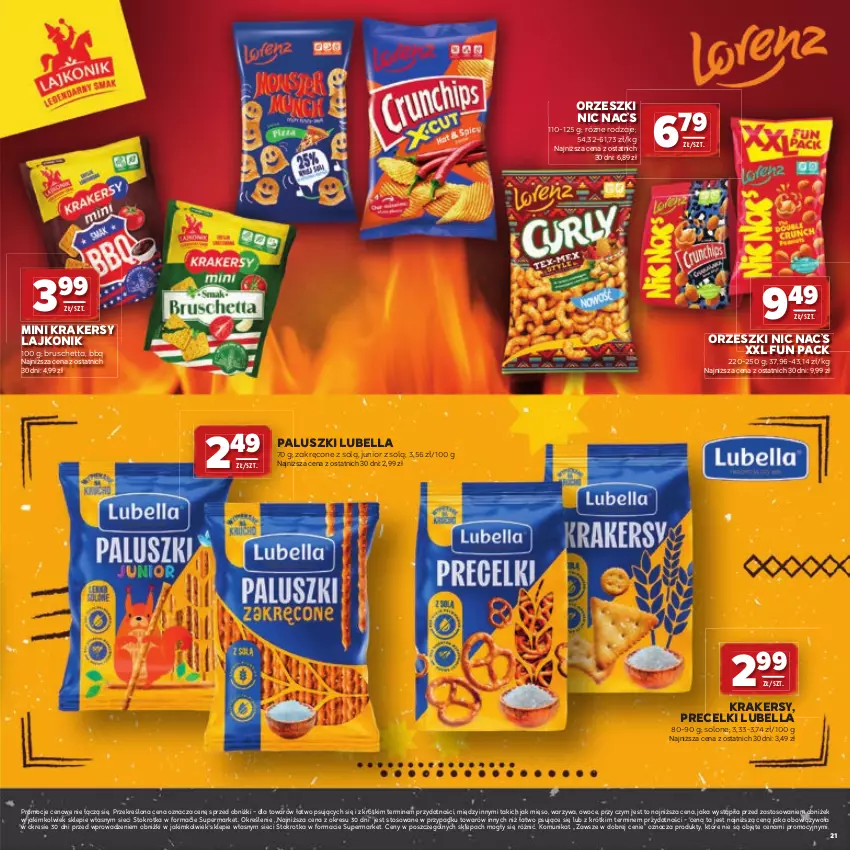 Gazetka promocyjna Stokrotka - Katalog Grill! - ważna 23.04 do 06.05.2026 - strona 21 - produkty: Bell, Bella, Krakersy, Lajkonik, Lubella, Mięso, Orzeszki, Owoce, Precelki, Warzywa