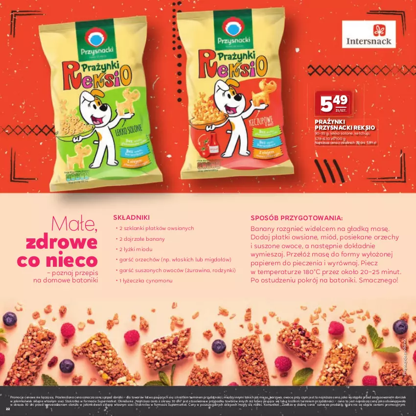 Gazetka promocyjna Stokrotka - Katalog Grill! - ważna 23.04 do 06.05.2026 - strona 22 - produkty: Banany, Baton, Ketchup, Lanki, Mięso, Miód, Owoce, Papier, Piec, Płatki owsiane, Przysnacki, Rodzynki, Tonik, Warzywa