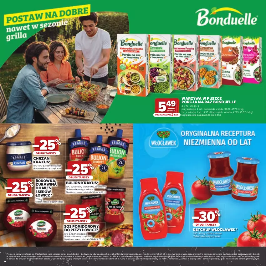 Gazetka promocyjna Stokrotka - Katalog Grill! - ważna 23.04 do 06.05.2026 - strona 28 - produkty: Bonduelle, Borówka, Bulion, Chrzan, Ketchup, Krakus, Lion, Mięso, Owoce, Por, Ser, Sos, Sos pomidorowy, Warzywa
