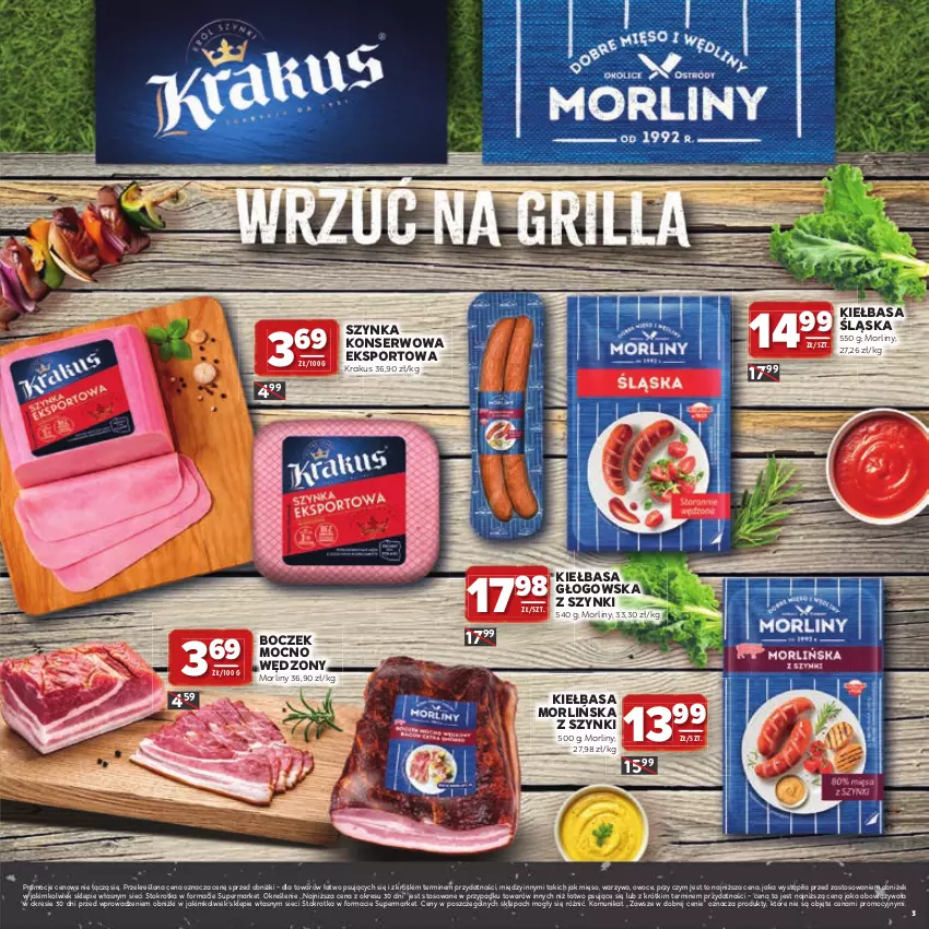 Gazetka promocyjna Stokrotka - Katalog Grill! - ważna 23.04 do 06.05.2026 - strona 3 - produkty: Boczek, Kiełbasa, Krakus, Mięso, Morliny, Owoce, Por, Ser, Sport, Szynka, Szynka konserwowa, Warzywa
