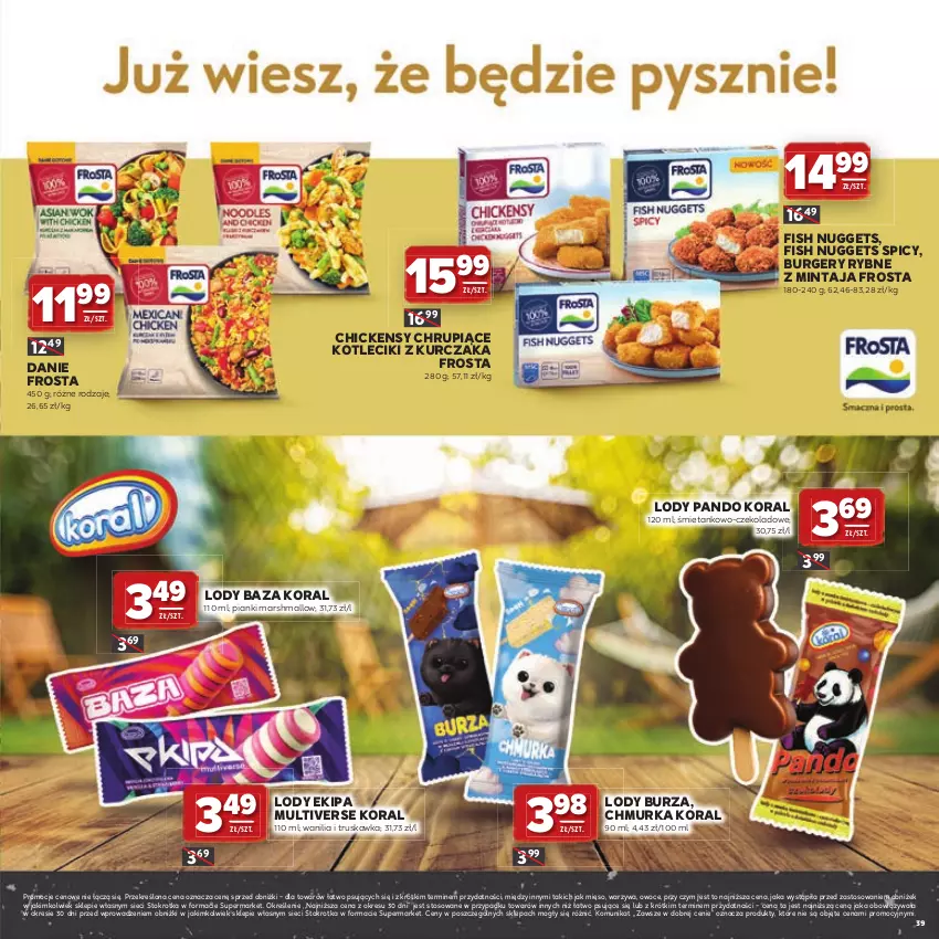 Gazetka promocyjna Stokrotka - Katalog Grill! - ważna 23.04 do 06.05.2026 - strona 39 - produkty: Burger, Frosta, Kurczak, Lody, Mars, Mięso, Mintaj, Owoce, Warzywa