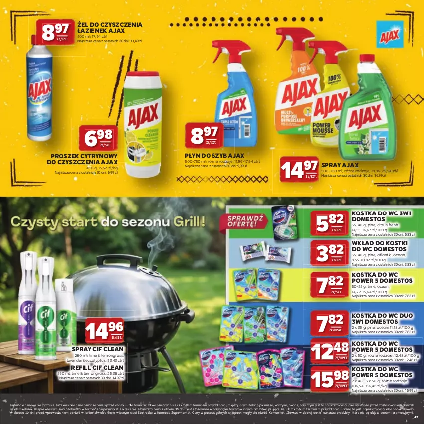 Gazetka promocyjna Stokrotka - Katalog Grill! - ważna 23.04 do 06.05.2026 - strona 47 - produkty: Ajax, Cif, Domestos, Gra, Kostka do wc, Mięso, Owoce, Płyn do szyb, Warzywa