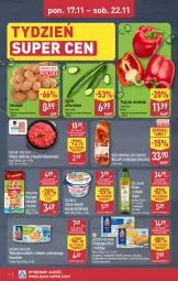 Gazetka promocyjna Aldi - Oferta weekendowa - Gazetka - ważna od 22.11 do 22.11.2025 - strona 4 - produkty: Mozzarella, Piec, Serek wiejski, Mięso mielone, Mięso mielone z łopatki wieprzowej, Parówki sokoliki, Sos, Sok, Ser, Mus, Gin, Piątnica, Sokołów, Bell, Papryka czerwona, Parówki, Papryka, Mięsne specjały, Filet z mintaja, Ziemniaki, Golden Seafood, Serek, Boczek, Tuńczyk, Oliwa z oliwek, Bella, Mintaj, Mięso, Oliwa