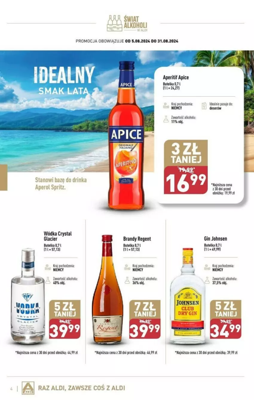 Gazetka promocyjna Aldi - ważna 05.08 do 31.08.2024 - strona 12 - produkty: Aperol, Brandy, Deser, Gin, Inka, Ser, Wódka