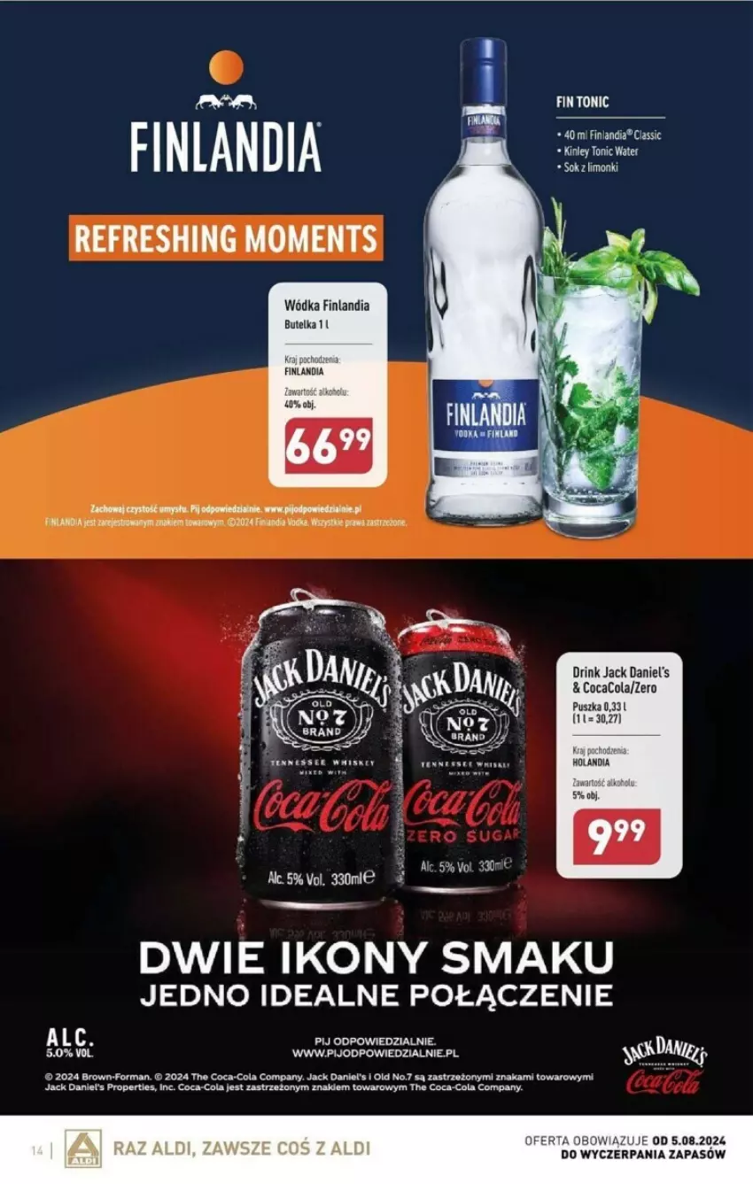 Gazetka promocyjna Aldi - ważna 05.08 do 31.08.2024 - strona 6 - produkty: Coca-Cola, Fa, Finlandia, Jack Daniel's, Wódka