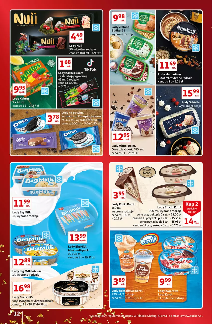 Gazetka promocyjna Auchan - Gazetka Znane Marki Lubiane Auchan - ważna 01.12 do 11.12.2022 - strona 12 - produkty: Big Milk, Carte d'Or, Kaktus, Lody, Milka, Oreo
