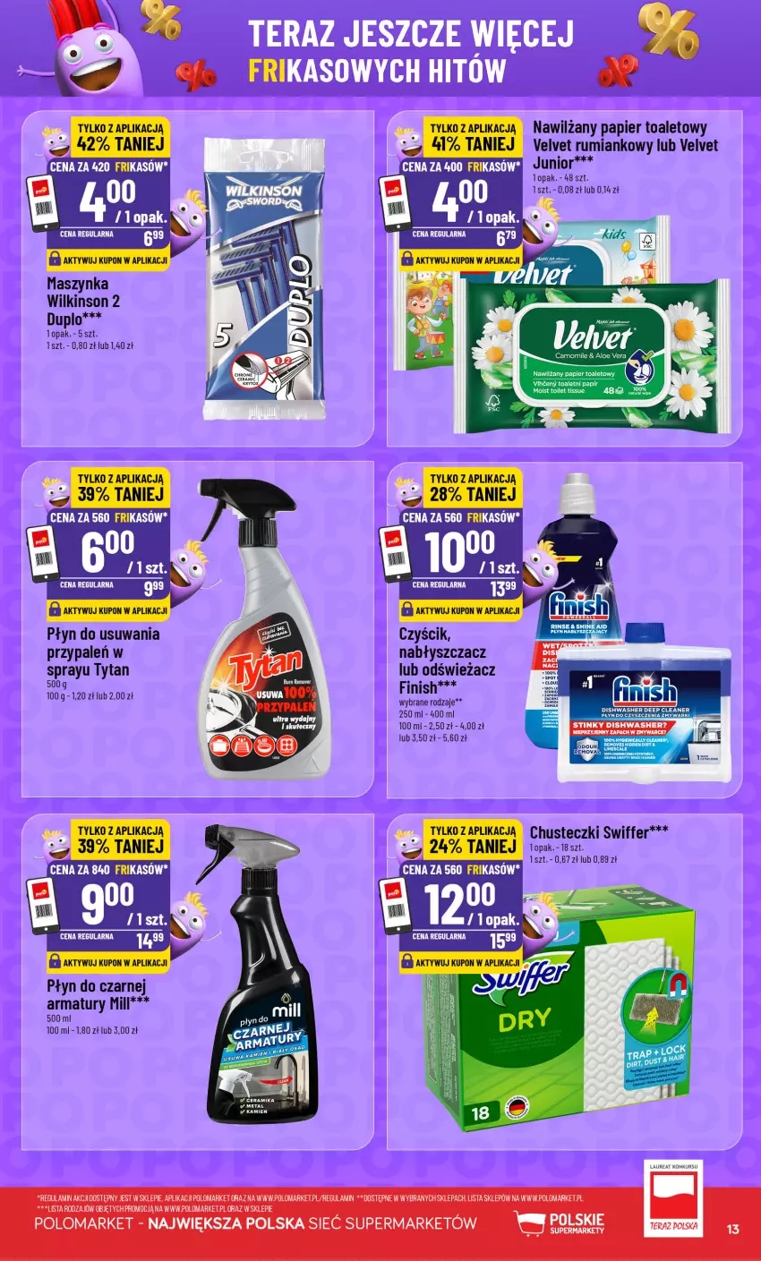 Gazetka promocyjna PoloMarket - Katalog Frikasy - ważna 16.09 do 22.09.2026 - strona 13 - produkty: Chusteczki, Finish, Laur, LG, Maszynka, Nawilżany papier, Papier, Papier toaletowy, Rum, Ser, Szynka, Tytan, Velvet, Zmywarki