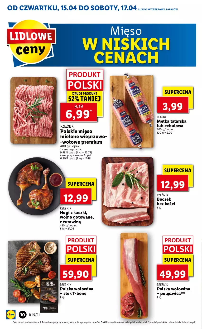 Gazetka promocyjna Lidl - GAZETKA - ważna 15.04 do 17.04.2021 - strona 10 - produkty: Boczek, Boczek bez kości, Metka tatarska, Mięso, Mięso mielone, Polędwica, Stek, Wołowina