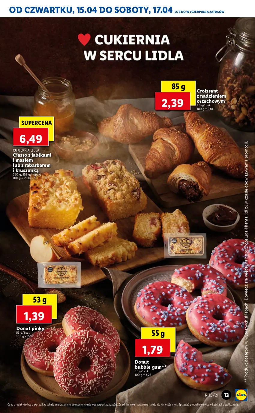 Gazetka promocyjna Lidl - GAZETKA - ważna 15.04 do 17.04.2021 - strona 13 - produkty: Ciasto z jabłkami, Croissant, Cukier, Donut, Jabłka